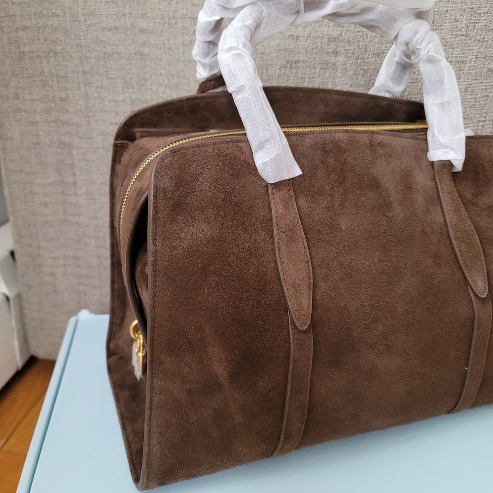 Parisa Wang Gabrielle 35 Soft Top Handle Bag Chocolate Suede NEW - Picture 4 of 16